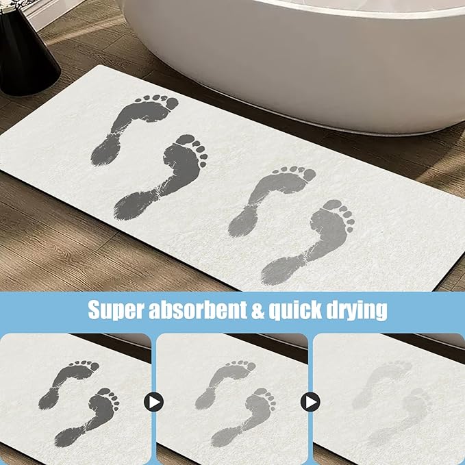 Extra Long Bathroom Rugs Diatomaceous Earth Bath mat Super Absorbent Quick Dry Non Slip Bath Mat Thin Runner Rug Fit Under Door-Shower Rug for in Front of Bathtub Shower, Beige, 23.6"x66.9"