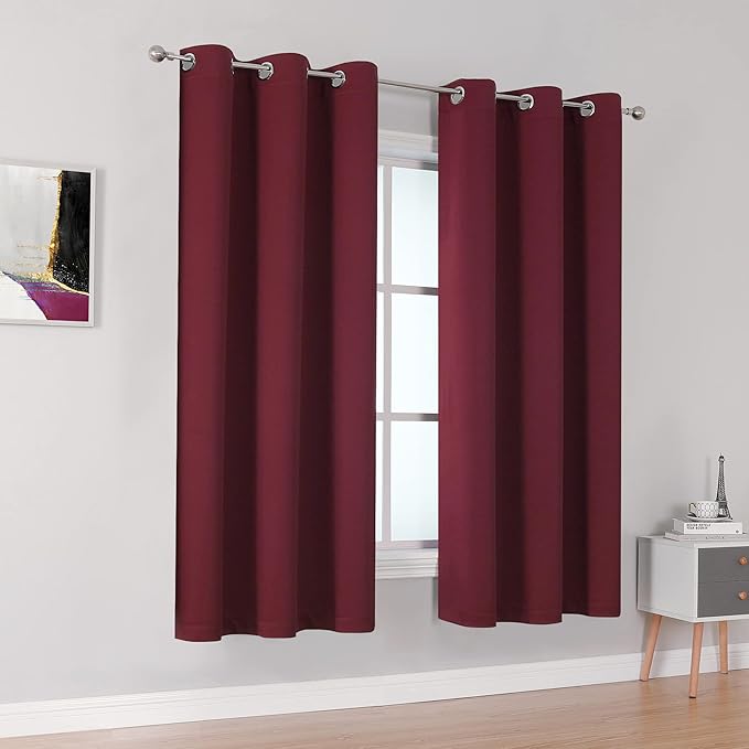 DUALIFE Christmas Decor Curtains - Burgundy Red Blackout Curtains for Bedroom Solid Thermal Insulated Window Curtain Panels with Grommet for Living Room 42 X 72 Inch Length