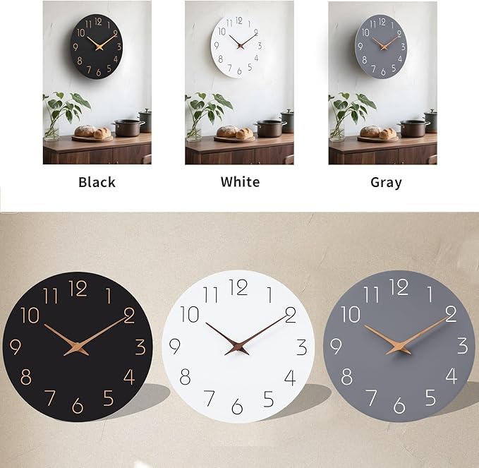 Mosewa Wall Clock Battery Operated 8 Inch White Silent Non Ticking Simple Minimalist Wooden Decorative for Kitchen Bathroom Bedroom Living Room Office