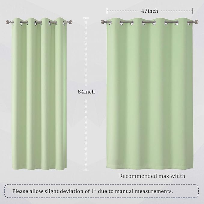 DUALIFE Light Green Blackout Curtain Panels/Drapes for Living Room 84 inch Length Solid Energy Efficient Room Darkening Bedroom Curtains Thermal Insulated Grommet Top 52x84 inch Set of 2 Panels