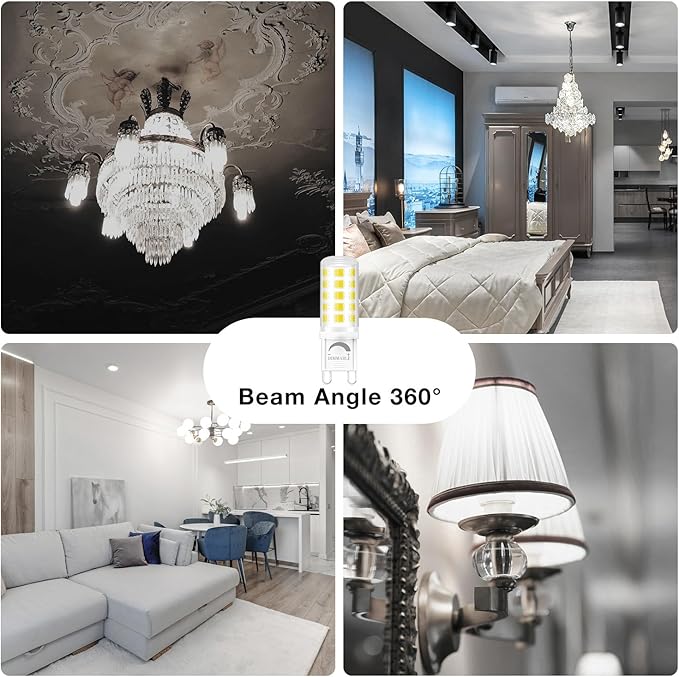 DAYBEETER 12 Pack Dimmable G9 LED Bulb 4W (40 Watt Equivalent), 6000K Daylight White, G9 Halogen Bulb T4 G9 Bi-pin Base Light Bulbs for Chandelier,120V 450LM 360 Beam Angle No-Flicker G9 Bulb