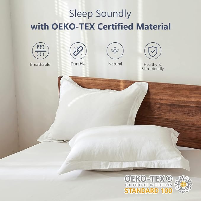 Simple&Opulence 100% Linen Pillow Case King Size Set of 2, White Pillow Covers with Overlap Closure, Luxury Breathable Pillowcases Protectors Suitable for All-Season (20" X 36", White)