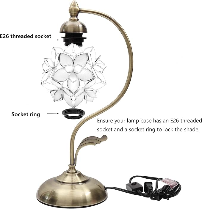 Bieye S10908 Tiffany Style Stained Glass Flower Petal Lampshade (Textured Clear, 8" Rose Lily)