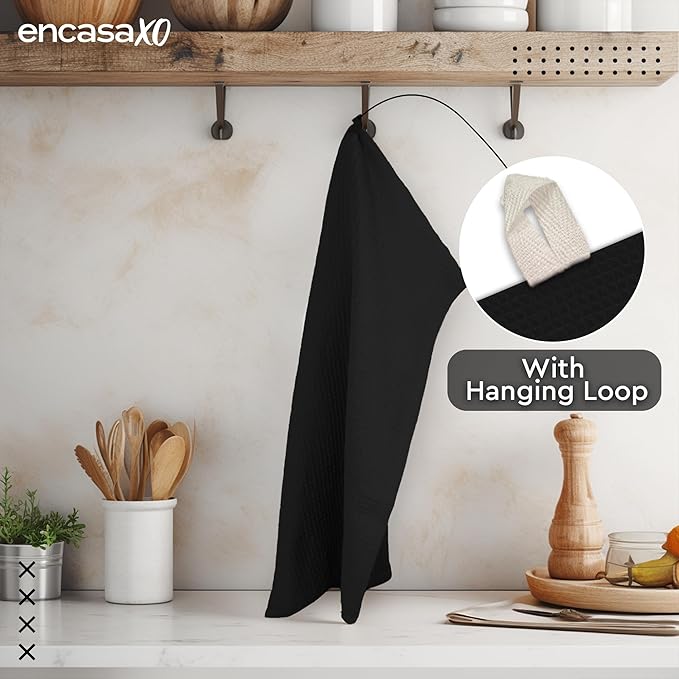 Encasa XO Kitchen Dish Towels Set | Multicolor 3 | Waffle Weave and Flat Hand Tea Towel | 28"x18" | Quick Drying Reusable Cotton Washcloths | Multipurpose Lightweight Dishcloths Set of 12