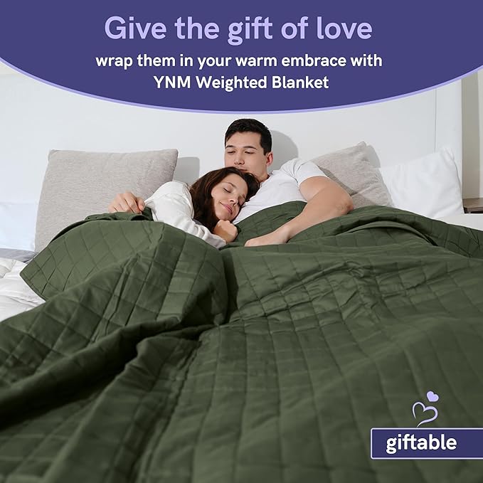 YnM 25lbs Weighted Blanket for Adults, Cotton Heavy Bed Throw Blanket with Cooling Glass Beads for All Season Use, Ideal for One Person of 240lbs (60x80 Inches, Queen Bed, Army Green)