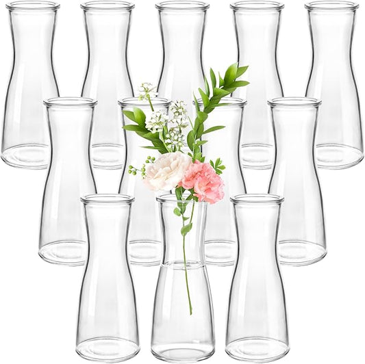 Set of 12 Glass Bud Vases, 6 Oz Clear Small Vases for Flowers Centerpieces, Minimalist Decorative Bulk Vases for Wedding, Birthday, Events, Dining Room Decor