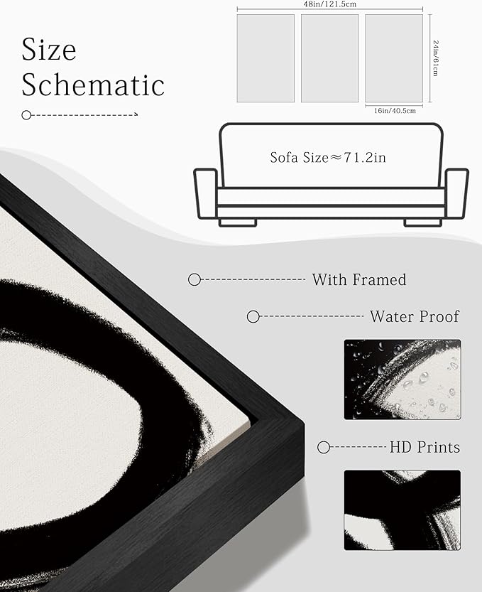 KUVIOKE Black and Wahite Abstract Framed Wall Art Ink Wash Minimalist Lines Painting Artwork for Bedroom Hallway 16x24in (Black Framed)