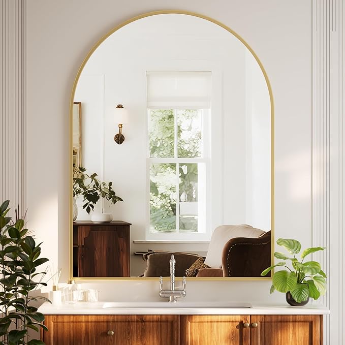 HARRITPURE 36"x48" Arched Bathroom Mirror - Gold Wall Mounted Vanity Mirror Aluminum Alloy Frame Large Arch Wall Mirror for Living Room, Bedroom and Entryway