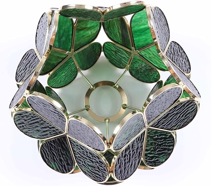 Bieye Tiffany Style Stained Glass Flower Petal Lampshade (Textured Deep Green, 8" Cherry Blossom)