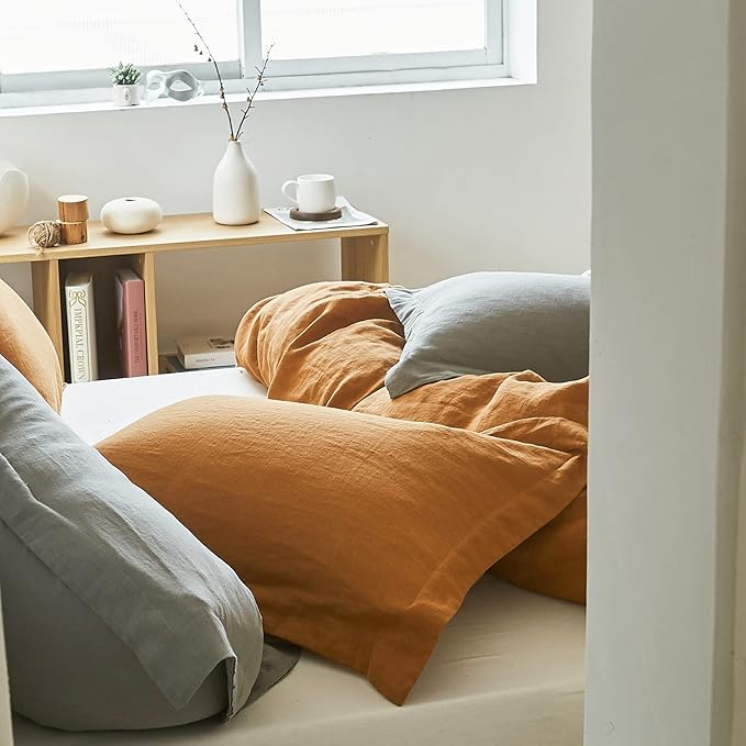 Simple&Opulence 100% Linen Pillow Case King Size Set of 2, Rust Pillow Covers with Overlap Closure, Luxury Breathable Pillowcases Protectors Suitable for All-Season (20" X 36", Rust)