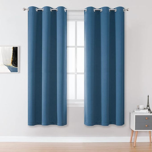 DUALIFE Denim Blue Curtains 63 Inch Length, 34 Inch Wide Narrow Curtains for Short Window, Bedroom Blackout Curtains for Boys Room Decor(Midnight Blue, 34x63 Inch, 2 Panels, Grommet Top)