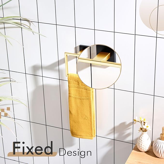 KOKOSIRI Towel Ring Holder Bathroom Lavatory Hand Towel Rack Wall Mounted Bathroom Hardware T-304 Stainless Steel Matte Black and Gold, B3004GDK