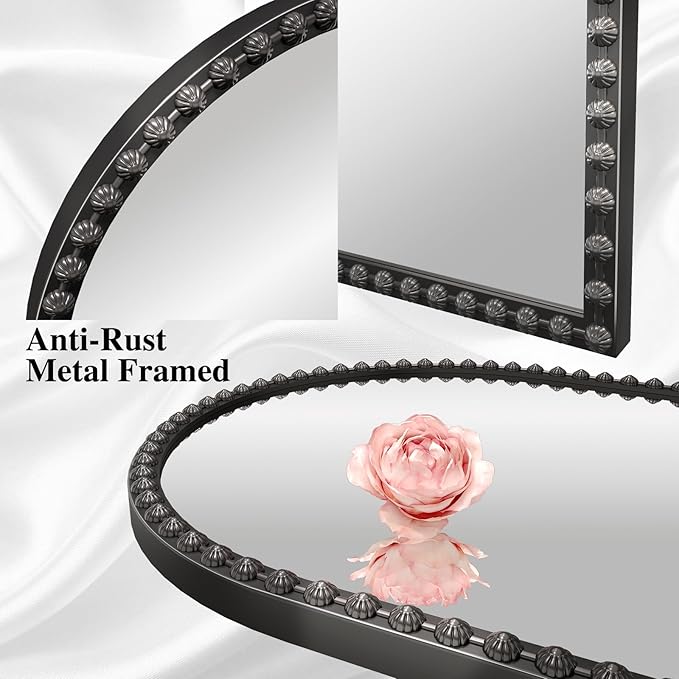 Arched Mirror for Wall, 22"x30" Black Arch Bathroom Vanity Mirror, Metal Floral Frame Decorative Arch Wall Mirror, Matte Black Arched Mirror for Washroom, Bedroom, Entryway, Living Room