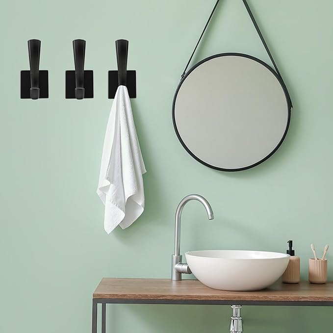 Black Towel Hooks Coat Hooks for Wall, Hand Towel Holder Robe Hook for Bathroom, Entryway Hat Hooks for Hanging Coat Towels Keys Hats (6 Pack)