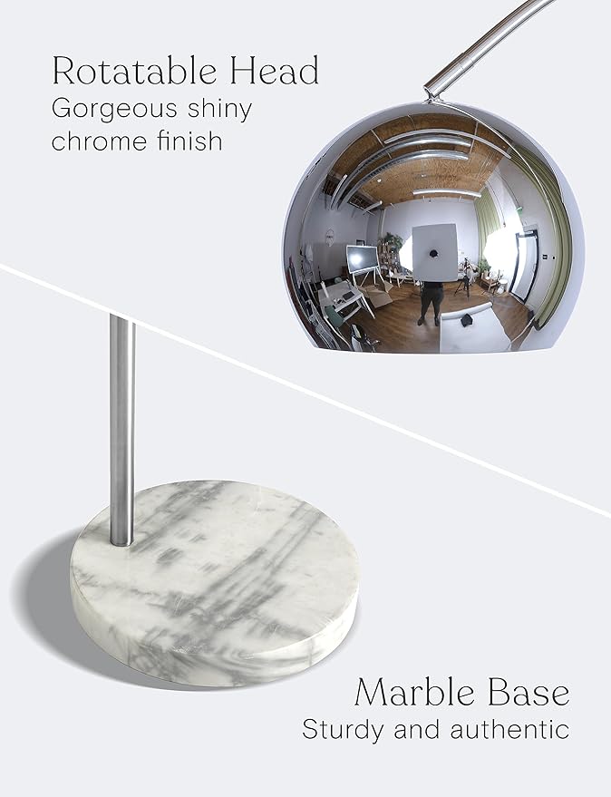 Brightech Olivia Floor Lamp, Arc Lamp for Living Rooms, Standing Lamp with LED Light Bulbs for Bedroom Reading, Great Living Room Décor, Tall Lamp for Offices - Chrome