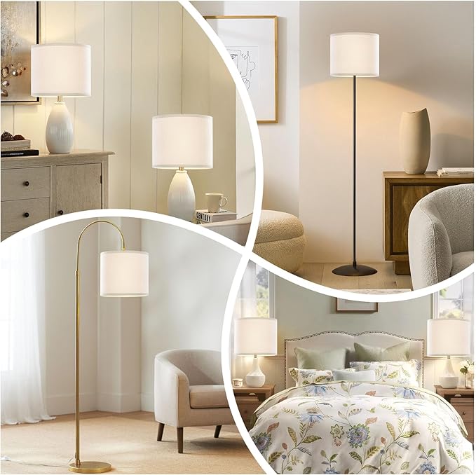 White Linen Small Drum Lampshade, 8.66" Top x 8.66" Bottom x 7.87" High Lamp Shade, Lamp Shade Replacement for Table and Floor Lamps, Pendant Light，Handcrafted Lampshade，Easy Assembly