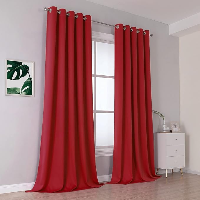 DUALIFE 108 inches Long Red Blackout Curtains for Bedroom Room Darkening Thermal Insulated Curtain Panels with Grommet Top Window Drapes for Living Room 60x108 Inch Length 2 Panels