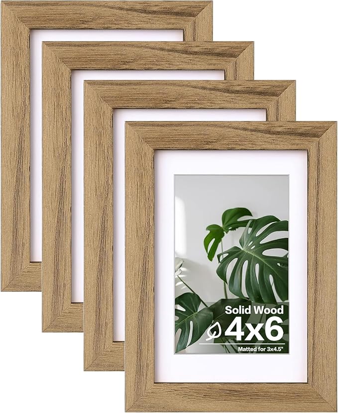 Egofine 4x6 Picture Frames with Plexiglass, Display Pictures 3.5x5 with Mat or 4x6 Without Mat Set of 4 for Tabletop and Wall Mounting, Carbonized Brown