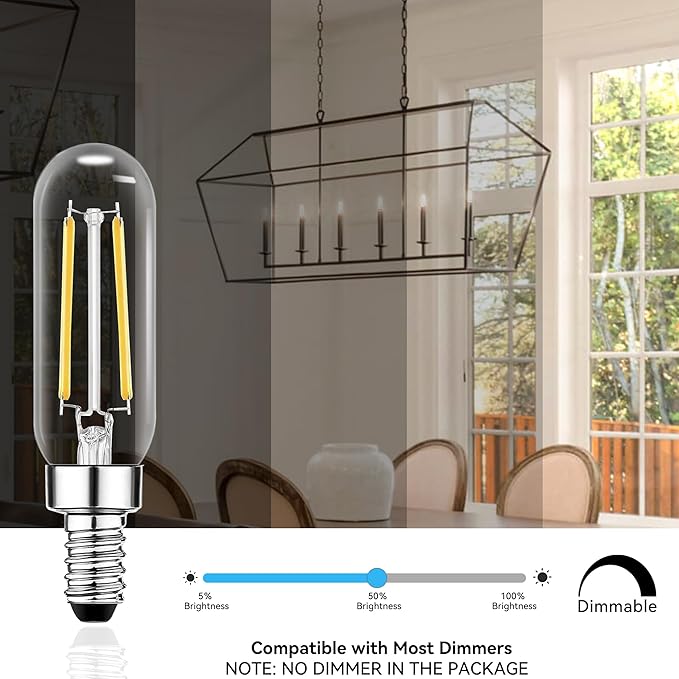 TJOY E12 Candelabra LED Bulbs, Dimmable 5.5W Equivalent 60W 2700K Soft Warm White, Small Base T8 Light Bulb, Vintage Edison Bulb Decorative for Chandelier Ceiling Fan Wall Sconces, 600lm, 6pack