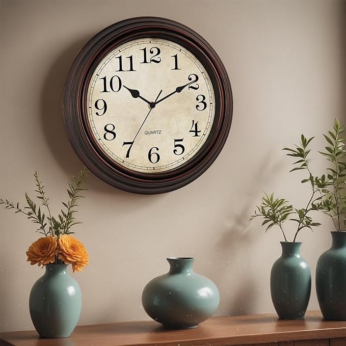 HYLANDA Wall Clock, 12 Inch Silent Non Ticking Battery Operated Clocks, Decorative for Living Room, Bedrooms, Kitchen (Bronze)