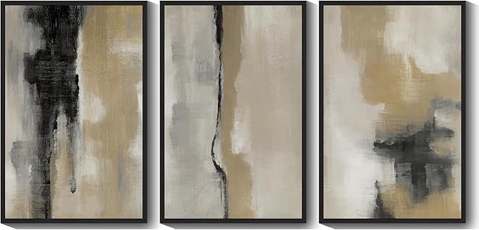 KUVIOKE Black Abstract Framed Wall Art Neutral Graffiti Pastel Minimalist Wall Decor Modern Art Painting for Bedroom Living Room 24x36in (Black Framed)