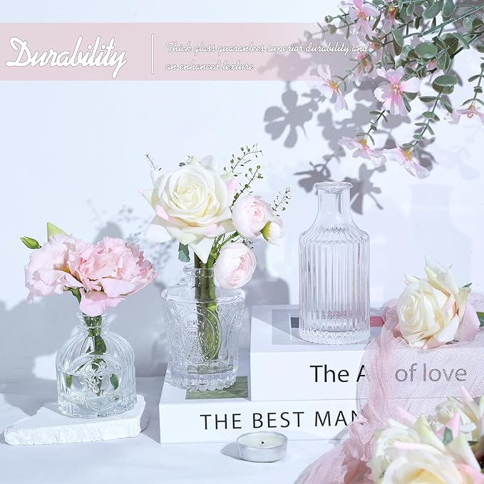 Glass Bud Vase Set of 24, Small Clear Flower Vases for Centerpieces in Bulk, Mini Vintage Vase for Wedding Decor, and Home Table Décor