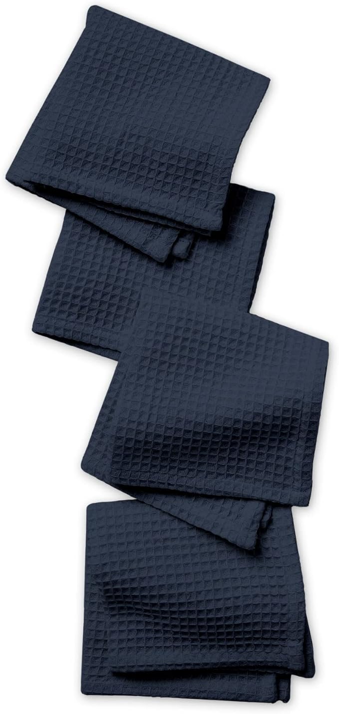 Encasa XO' Waffle Weave Face & Hand Towels – 12"x12", Navy Washcloths Set of 12 – Quick Drying for Bathroom, Gym, Kitchen & Travel – Small Reusable Dish Cloths & Face Wipes for Everyday Use