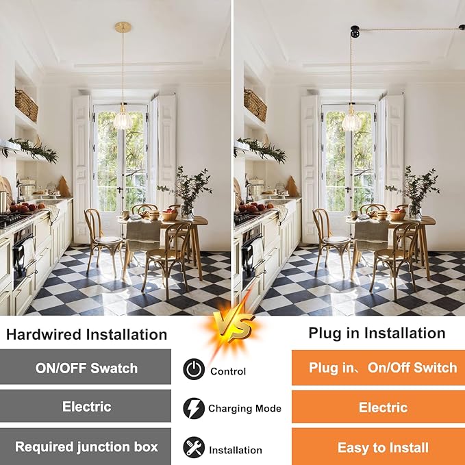 Mini Plug in Pendant Light Hanging Light Fixture Corded On/Off Switch Brass Pendant Light with Clear Tulip Glass Lampshade for Bedroom Living Room Kitchen Island