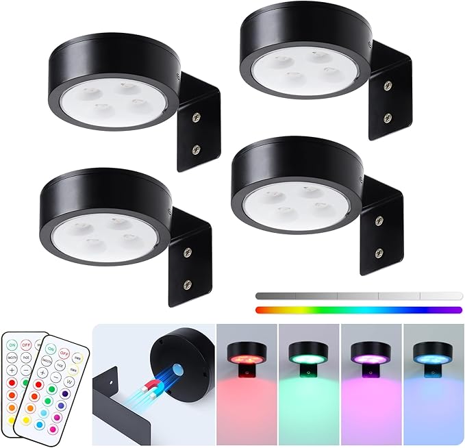 4-Pack Wireless Battery Operated Painting Light with Remote Control,13 Color RGB Magnetic Led Art Display Light for Picture Frame, Dimmable and Timer Painting Light, Wall Decor Black display light