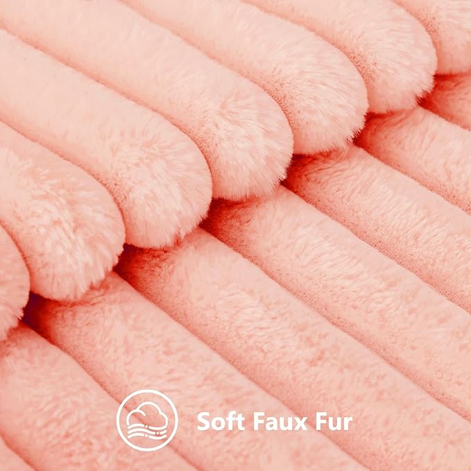 decorUhome Faux Fur Throw Pillow Covers 12x20 Set of 2, Decorative Soft Plush Striped Lumbar Neutral Couch Euro Pillow Covers with Velvet Back for Sofa, Bed, Living Room Home Decor, Blush Pink