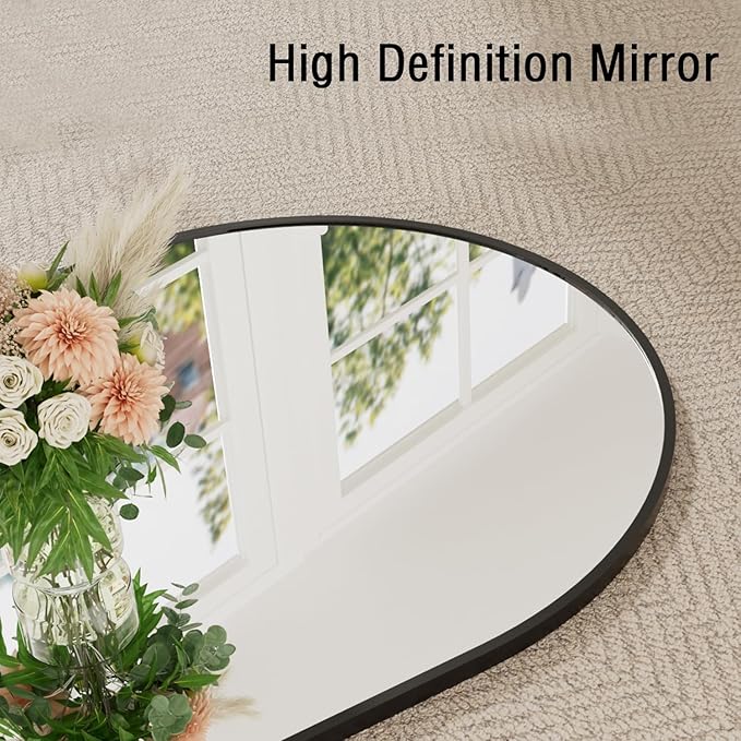 TinyTimes 78''x38'' Oversized Full Length Mirrors, Arched Floor Mirror with Stand, Full Body Large Standing Mirror/Leaning/Hanging Wall Mounted for Living Room, Bedroom, Black