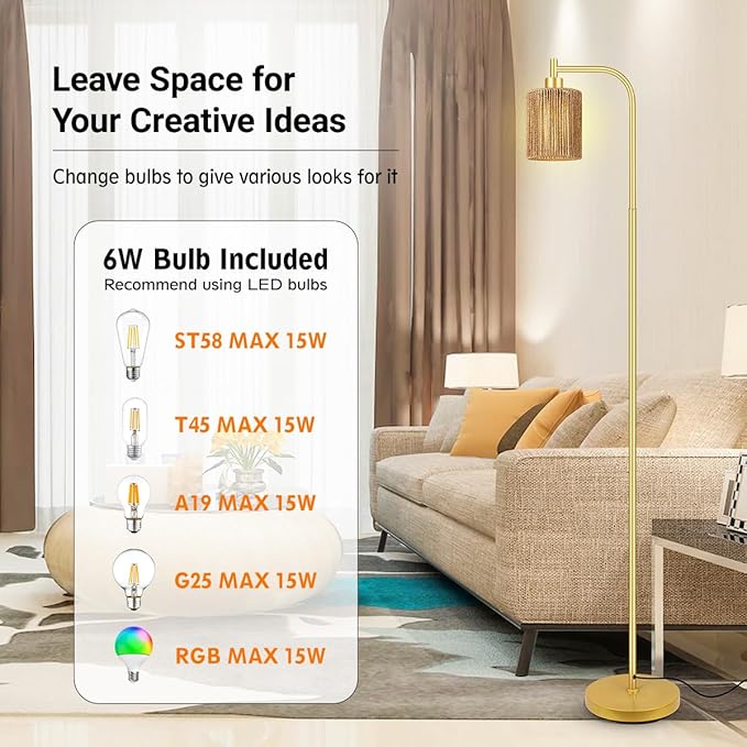 BoostArea Industrial Floor Lamp, Standing Lamp with Lampshade, 6W LED Bulb Included, Modern Floor Lamp with Foot Switch, Bright LED Lamp for Living Room and Bedroom, Office