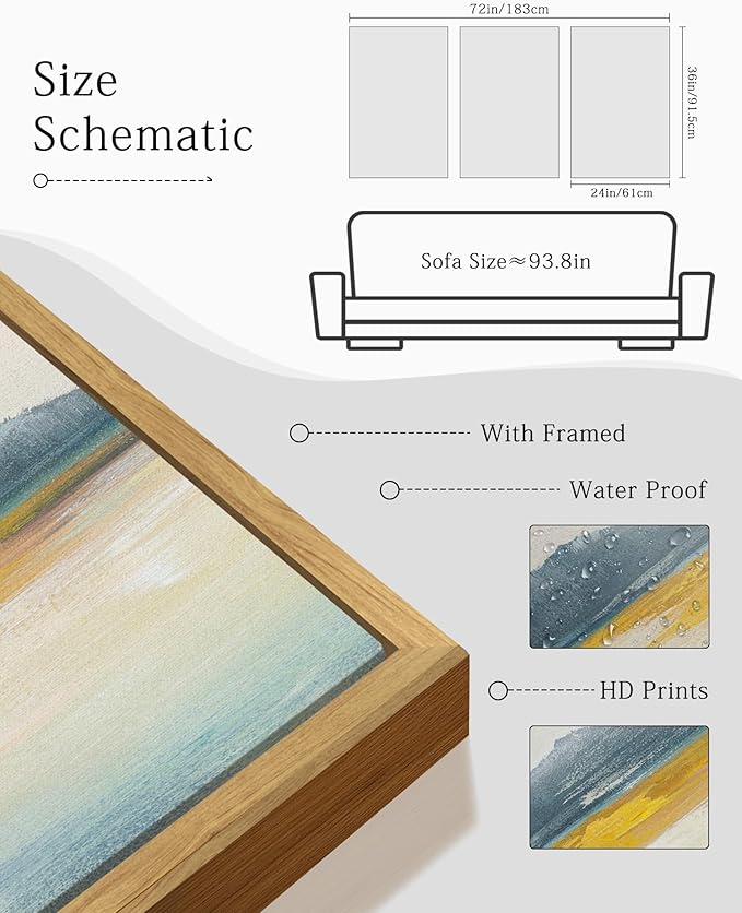 KUVIOKE Abstract Landscape Framed Wall Art Minimalist Neutral Illustrations Modern Art Decorative Nordic Home Decor 24x36in (Natural Framed)