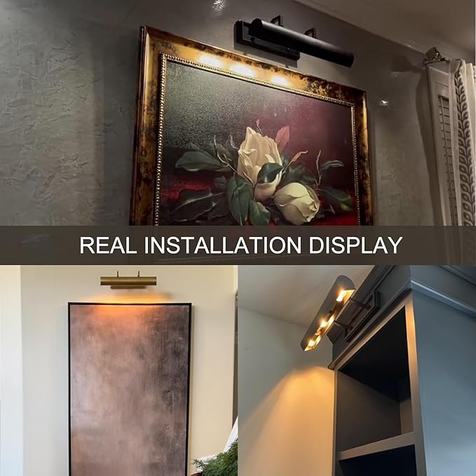 Picture Light 24" Black Picture Lights for Wall 4-Light Bronze Picture Frame Light Dimmable Art Gallery Light Accent Lighting Bathroom Wall Sconce for Artwork Poster Portrait Display