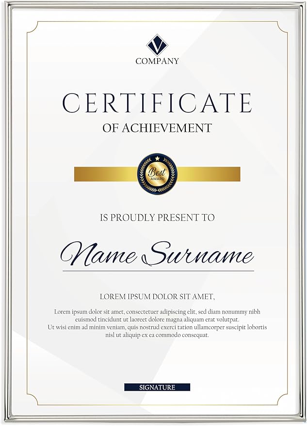 A4(21x29.7cm) Silver Metal Picture Frame with Mat for 6x8'' Set of 2, 8.3 x11.7'' Narrow Silver Plated Photo Frames With Soft Touch Velvet Backing for Desktop and Wall Décor