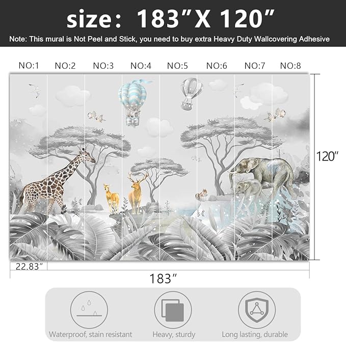 -Tropical Rainforest Plants Animals Tigers Fabric Wallpaper Jungle Plants Banana Leaves Boys Girls Kindergarten Children Bedroom Large Mural- 183"x120"（ not Peel and Stick）