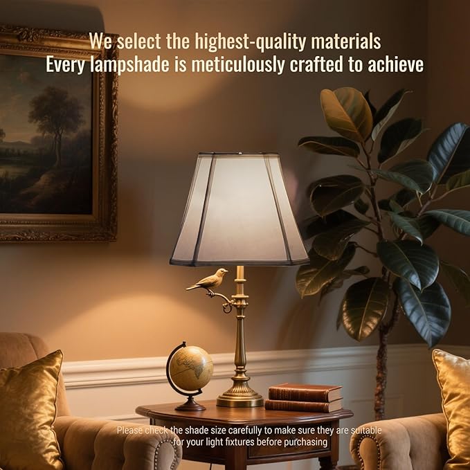 Lampshade Medium Lamp Shade 8" Top x 14" Bottom x 11" High (Spider) Natural Linen White Lamp Shades for Floor Lamp Bedside Lamp & Table Lamp Lampshades Replacement Hand Crafted Easy Assembly Required