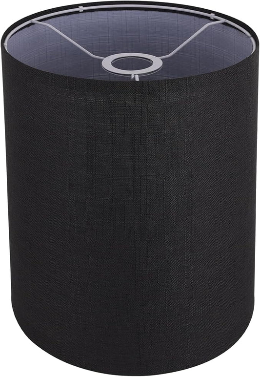 Black Linen Tall Drum Lampshade, 10" Top x 10" Bottom x 13" High Lamp Shade, Lamp Shade Replacement for Table and Floor Lamps, Pendant Light, Handcrafted Lampshade, Easy Assembly