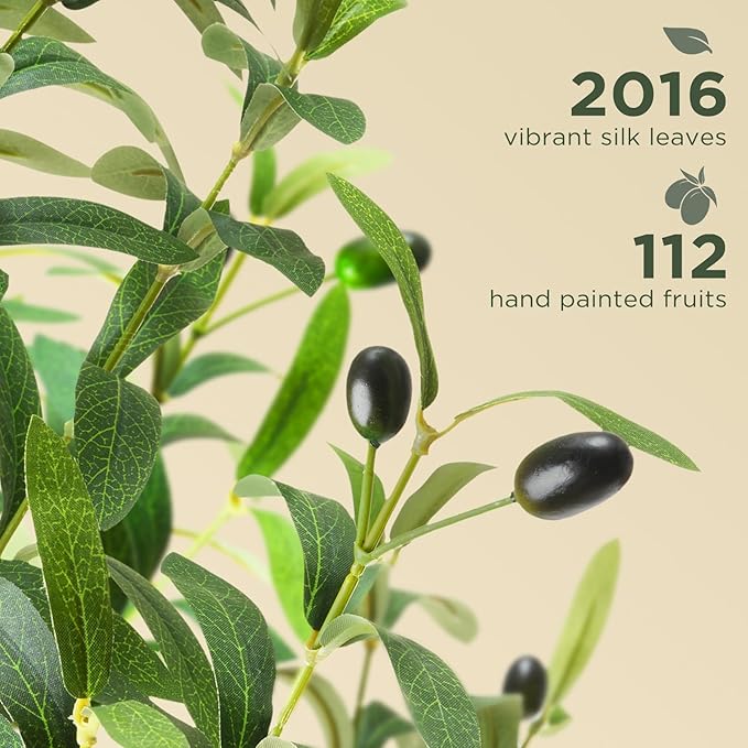 WILDLOVE 8ft Olive Trees Artificial Indoor, Natural Olive Branches and Realistic Leaves, Faux Olive Tree with Lifelike Fruits and Planter, Housewarming Gifts for Home Office Decor