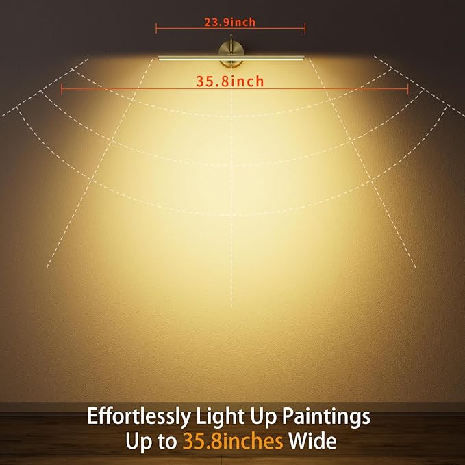 Hardwired Picture Lights for Wall 23.9" LED Wall Art Lights with Remote, 3CCT Dimmable Gallery Art Light for Paintings Poster Light, 15W, 2700K-6500K, 1200LM, Brass