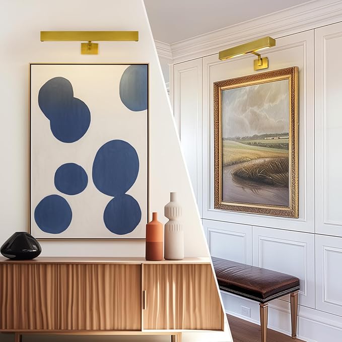 Picture Light, 24" Brass Picture Lights for Wall, Gold Art Lights Hardwired, Dimmable Gallery Light, 3000K Vanity Lights, Picture Frame Light for Bathroom Wall Sconces Artwork Poster Display