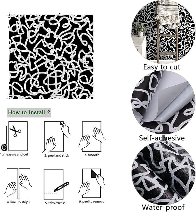 Ismoon 17.3"x78.7" Peel and Stick Wallpaper Black and White Contact Paper Black Modern Striped Removable Self-Adhesive Wall Paper Renter Friendly Wallpaper for Bathroom Bedroom Cabinets Decor Vinyl