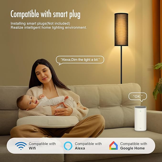 BoostArea Floor Lamps for Living Room, Dimmable floor lamp with 3 Color Temperatures Bulb, Black LED Floor Lamp, Modern Standing Lamp for Bedroom/Office/Study/Farmhouse(9W LED Bulb, Black Linen Shade)