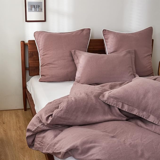 Simple&Opulence 100% Linen Pillow Case King Size Set of 2, Purple Pillow Covers with Overlap Closure, Luxury Breathable Pillowcases Protectors Suitable for All-Season (20" X 36", Purple)