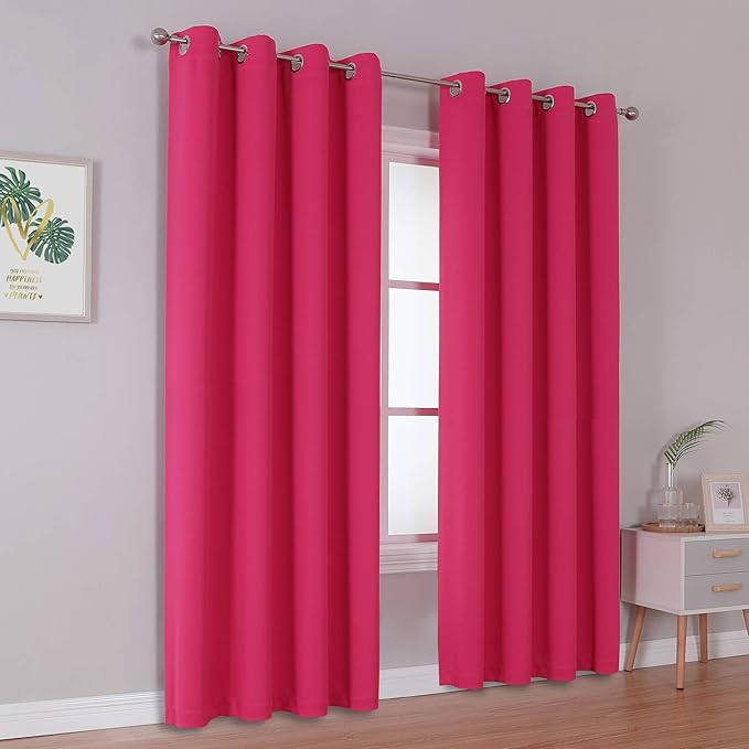 DUALIFE Pink Solid Blackout Curtains 84 Inches Long for Girls Bedroom Decor Grommet Room Darkening Thermal Insulated for Living Room 52''x 84'' Set of 2 Panels Raspberry Sorbet