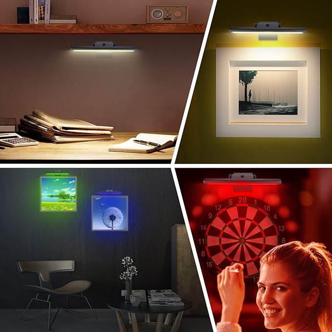 Wireless Picture Light, Picture Frame Lighting,Painting Lights with Remote, 48 Super Bright LEDs,12 Color Changing Accent Light,250LM Dimmable Timer Display Light for Art,Dartboard