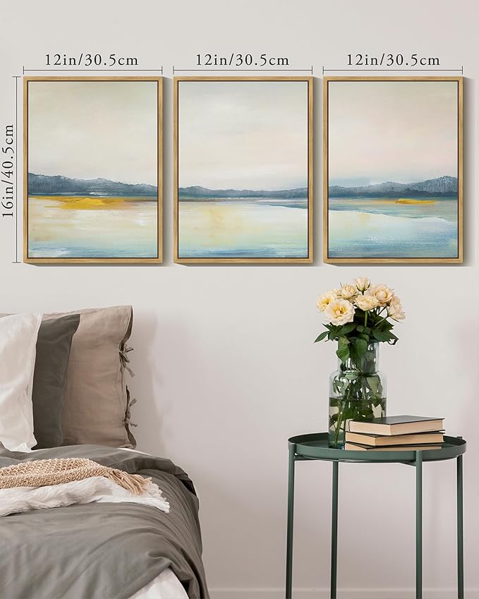 KUVIOKE Abstract Landscape Framed Wall Art Minimalist Neutral Illustrations Modern Art Decorative Nordic Home Decor 12x16in (Natural Framed)