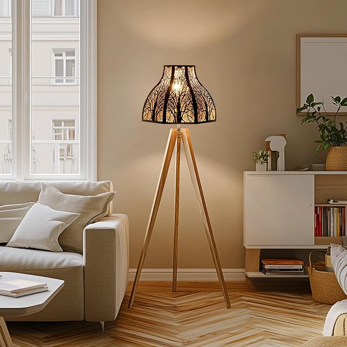 Etched Forest Large Metal Lampshade 5.32 X 13 X 9.5 Inch 8-Petal Lotus Shape Fits for Floor Lamp Table Lamp for Living Room Bedroom(Bronze Gold), Spider Fitter Lamp Shade