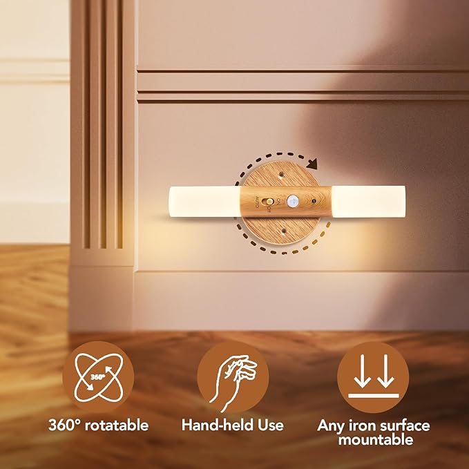 LED Motion Sensor Lights Battery Operated Wall Sconces Rechargeable Wireless Picture Art Light Magnetic 360° Rotation Corner Lamps for Gallery Stairway Vanity Living Room Bedroom(1pc)