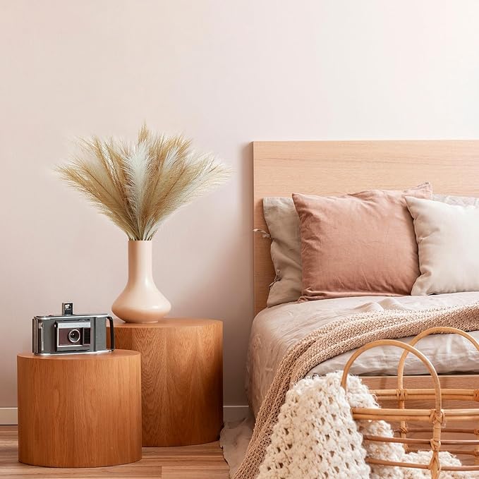 60 Pcs Pampas Grass Decor 21.7" Fluffy Faux Short Brown White Pampas Grass Artificial Small Pompas Grass Flower Vase Filler for Home Wedding Decoration